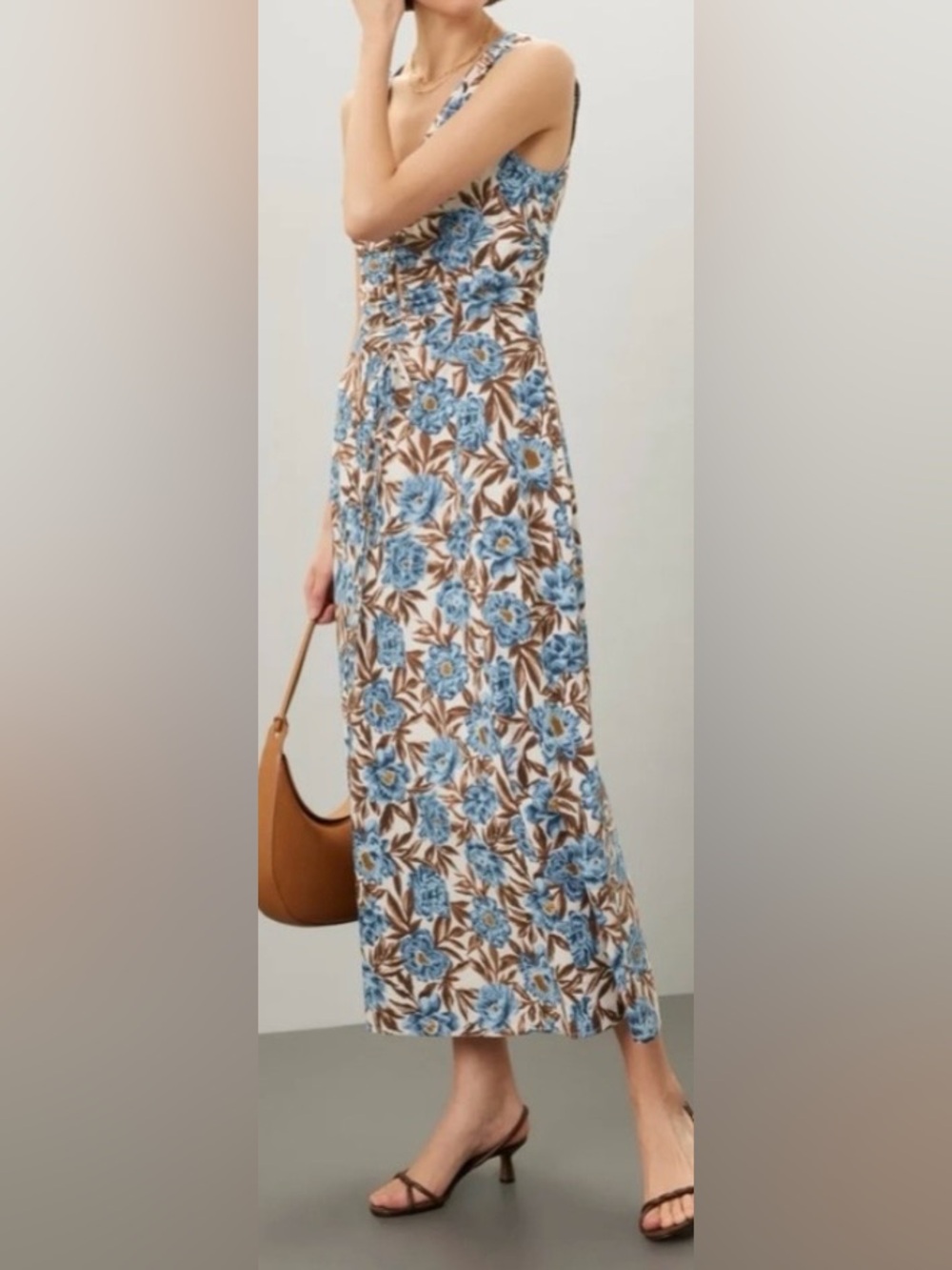 Madewell Blue Floral and Brown Leaf Maxi Dress